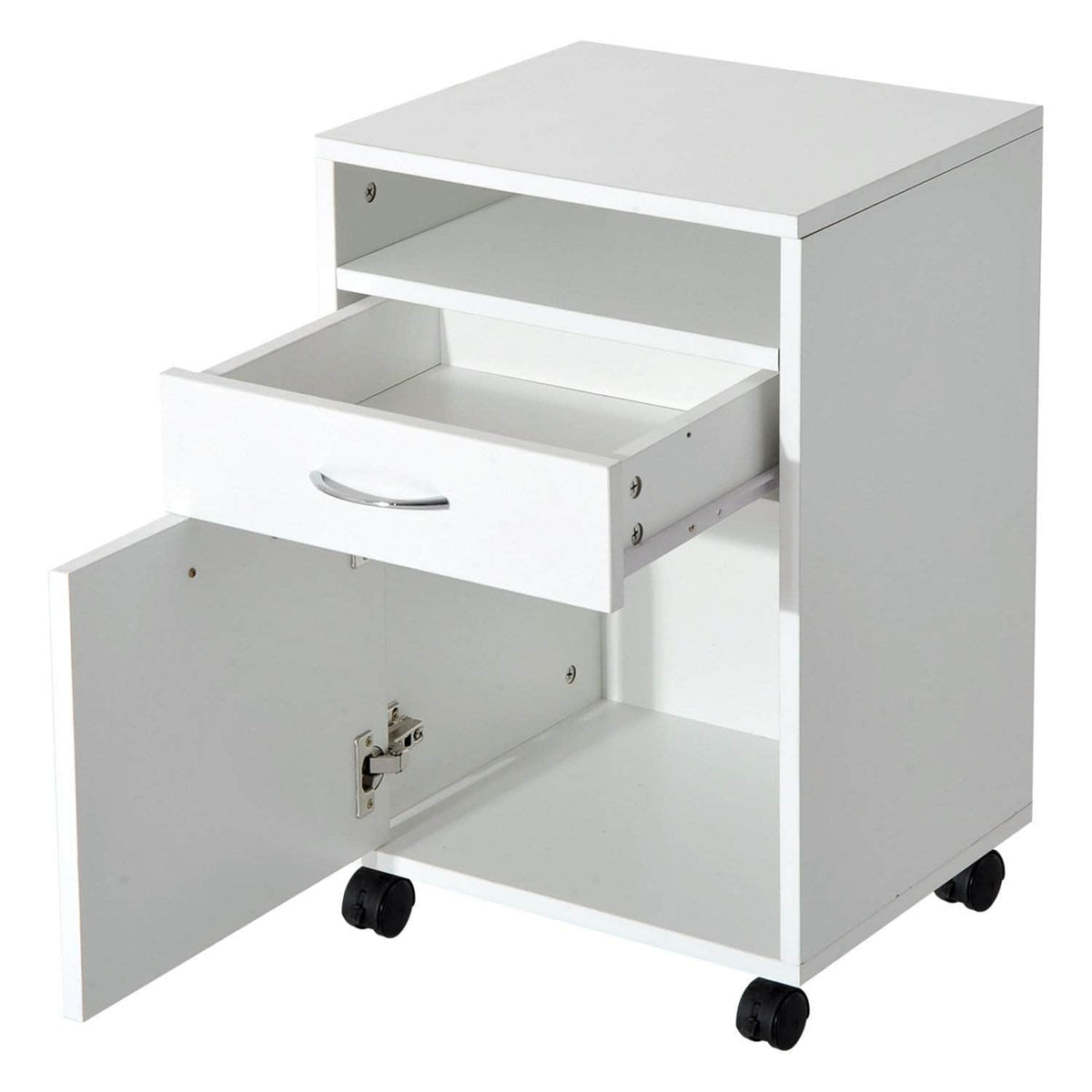 Aosom 24 Inch Rolling Mobile File Cabinet with Drawer and Shelf in White, image 4