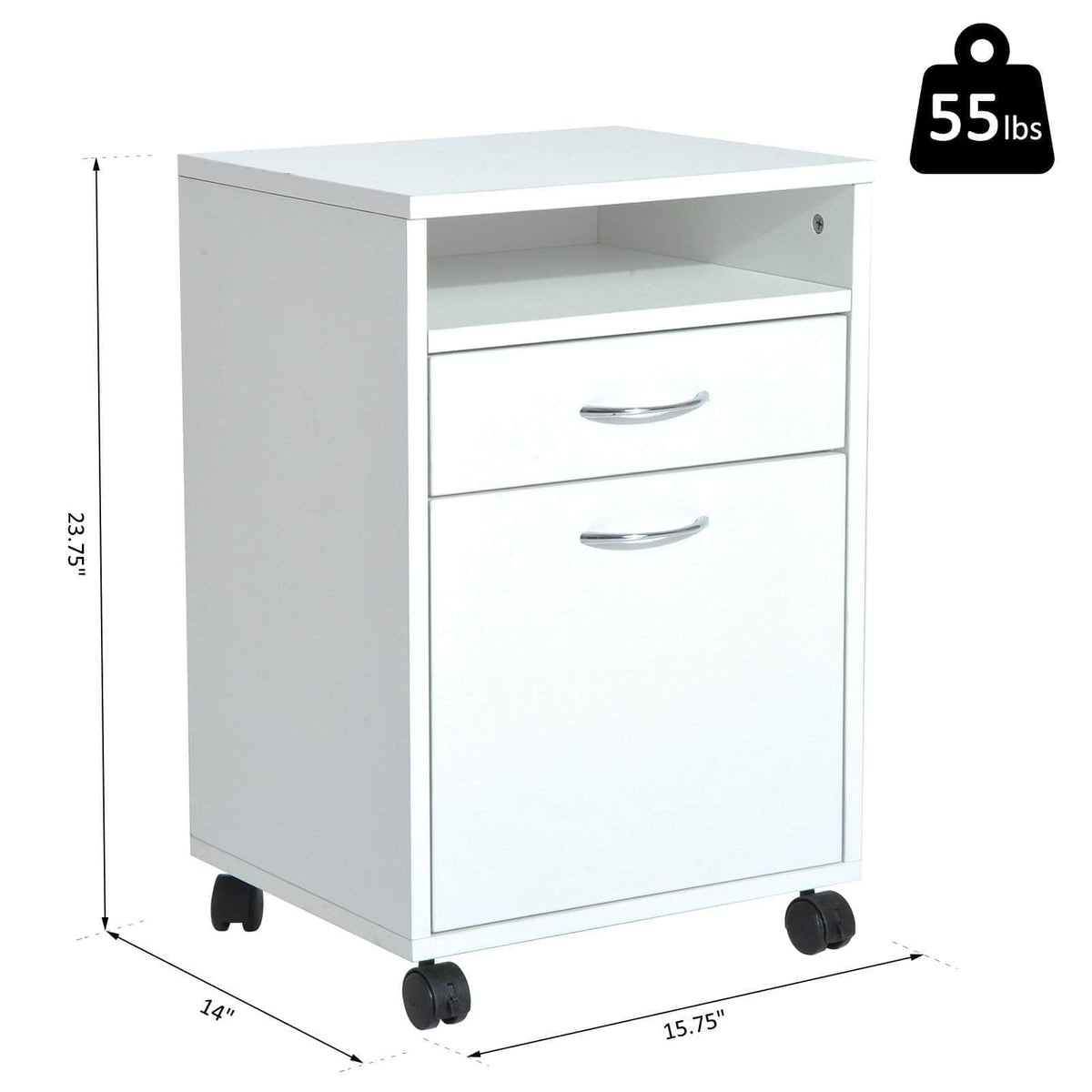 Aosom 24 Inch Rolling Mobile File Cabinet with Drawer and Shelf in White, image 3