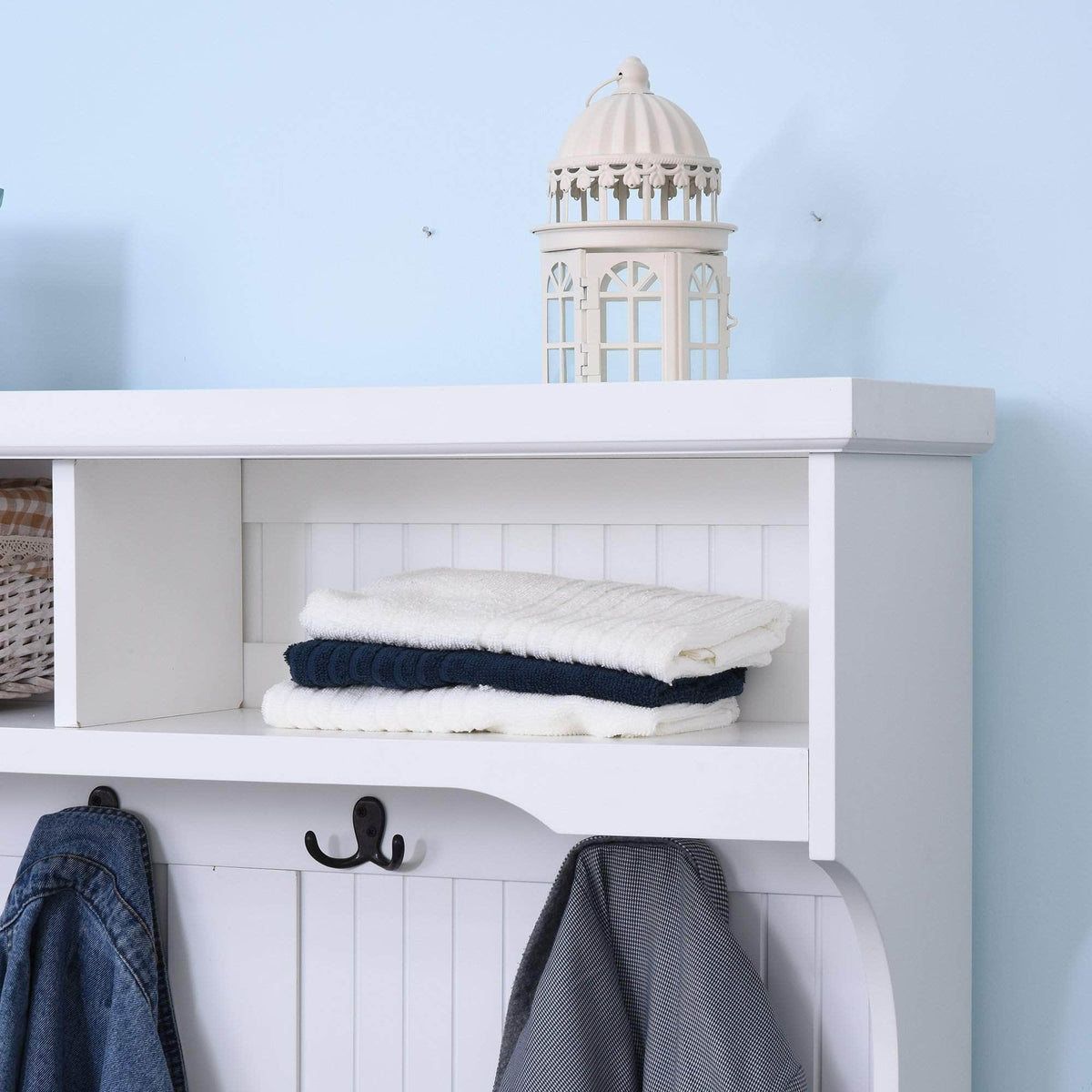 Aosom Entryway Coat and Shoe Hall Tree with Storage Cupboard Bench in White, image 3