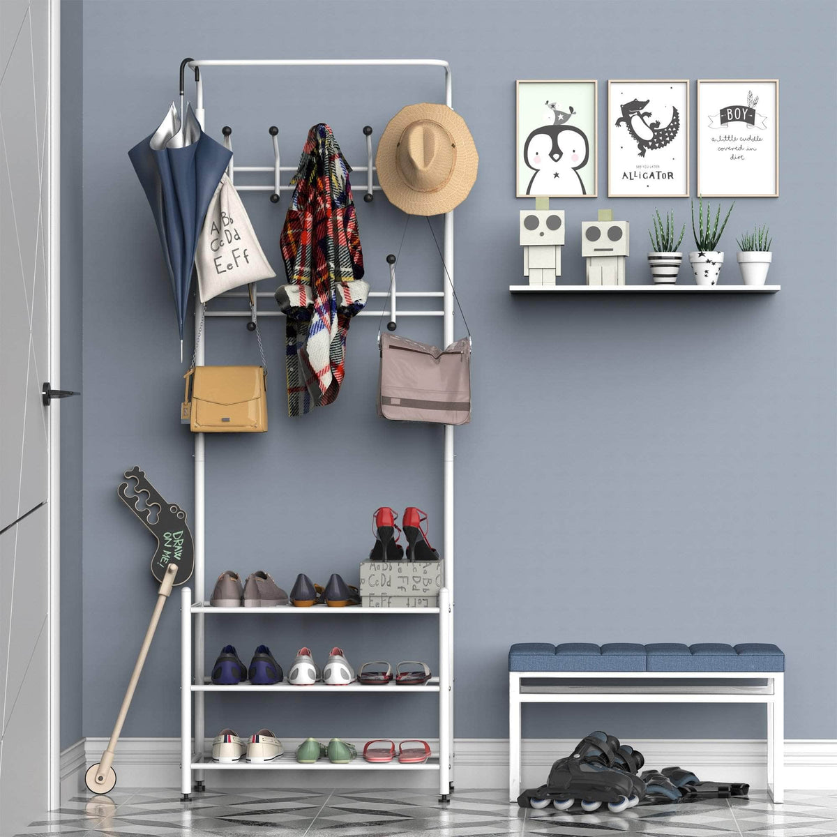 Aosom Entryway Heavy Duty Metal Coat and Shoe Rack Hall Tree, image 1
