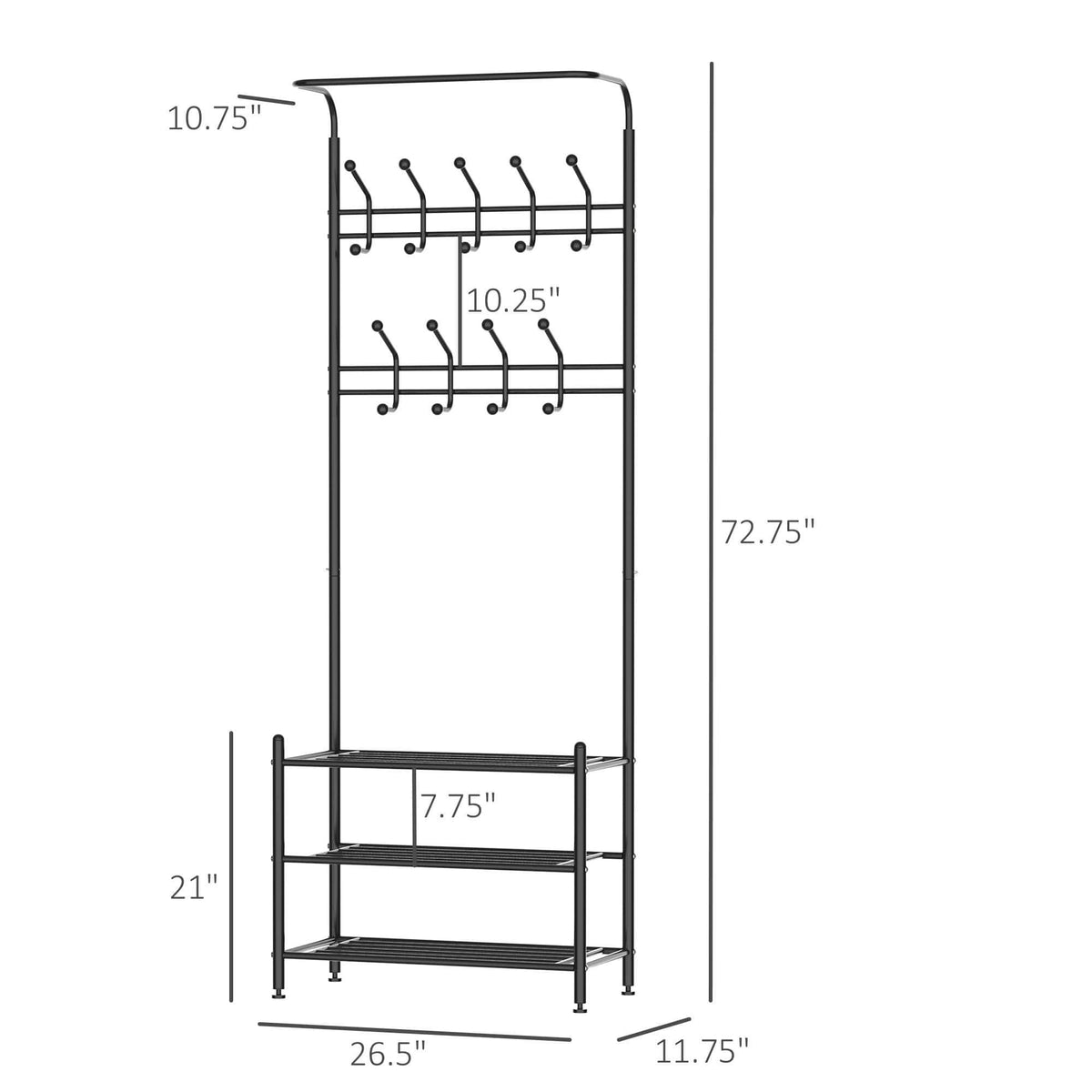 Aosom Entryway Heavy Duty Metal Coat and Shoe Rack Hall Tree, image 15