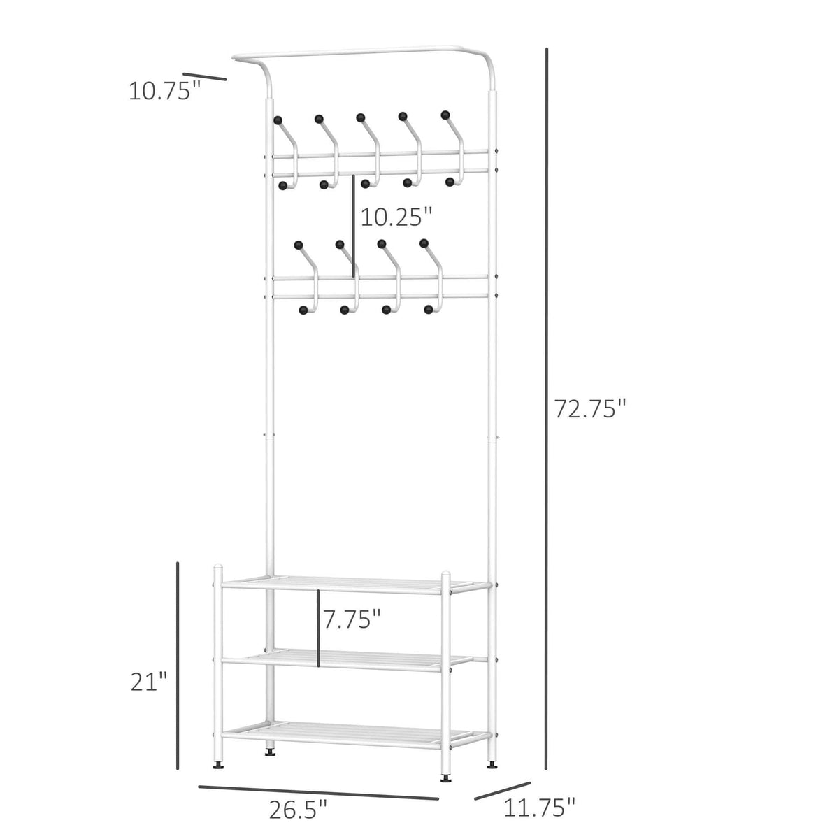 Aosom Entryway Heavy Duty Metal Coat and Shoe Rack Hall Tree, image 5