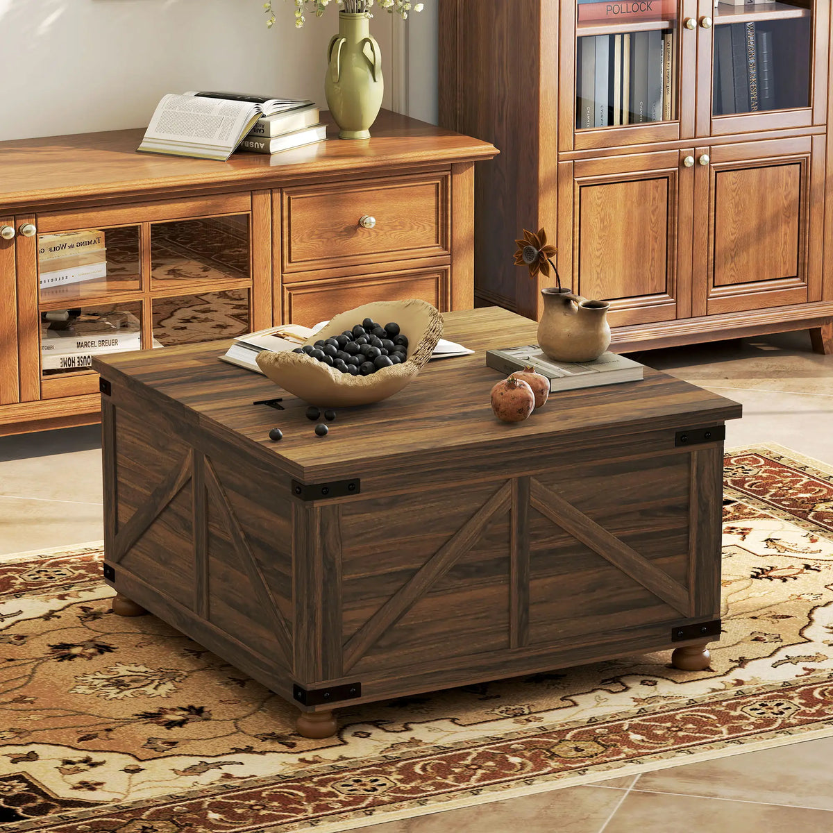 Aosom Farmhouse Coffee Table with Lift Top, image 2