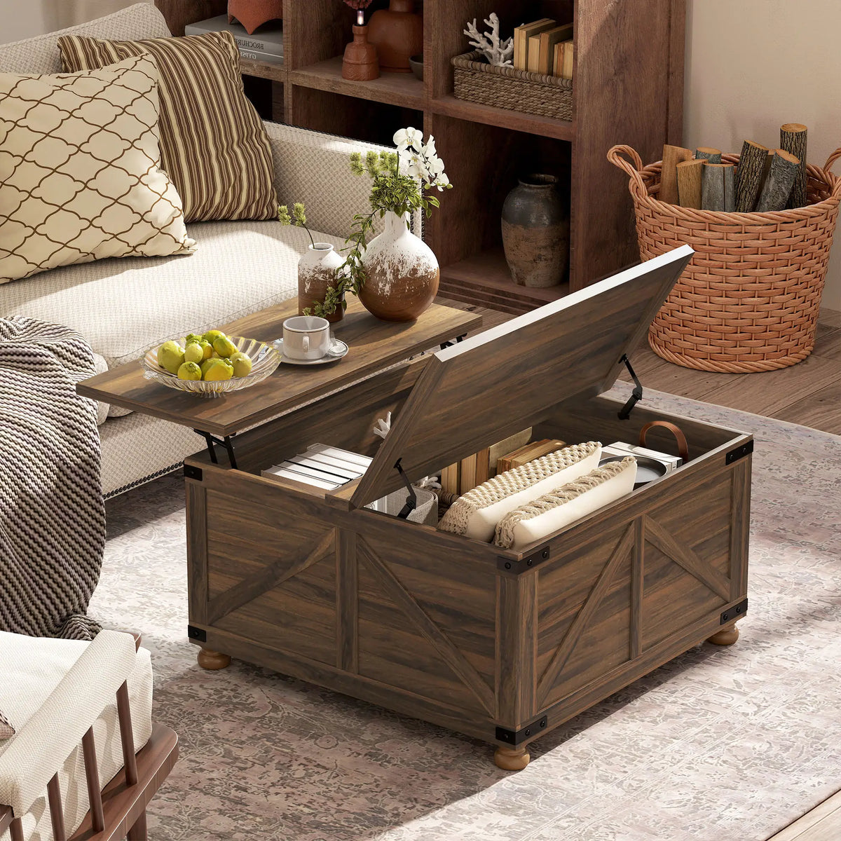 Aosom Farmhouse Coffee Table with Lift Top, image 1