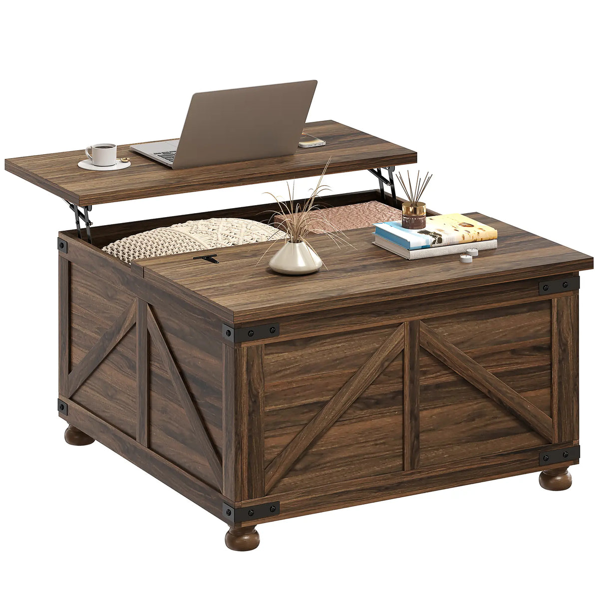 Aosom Farmhouse Coffee Table with Lift Top, image 5