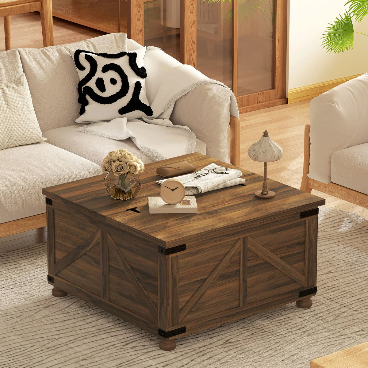 Aosom Farmhouse Coffee Table with Lift Top, image 3