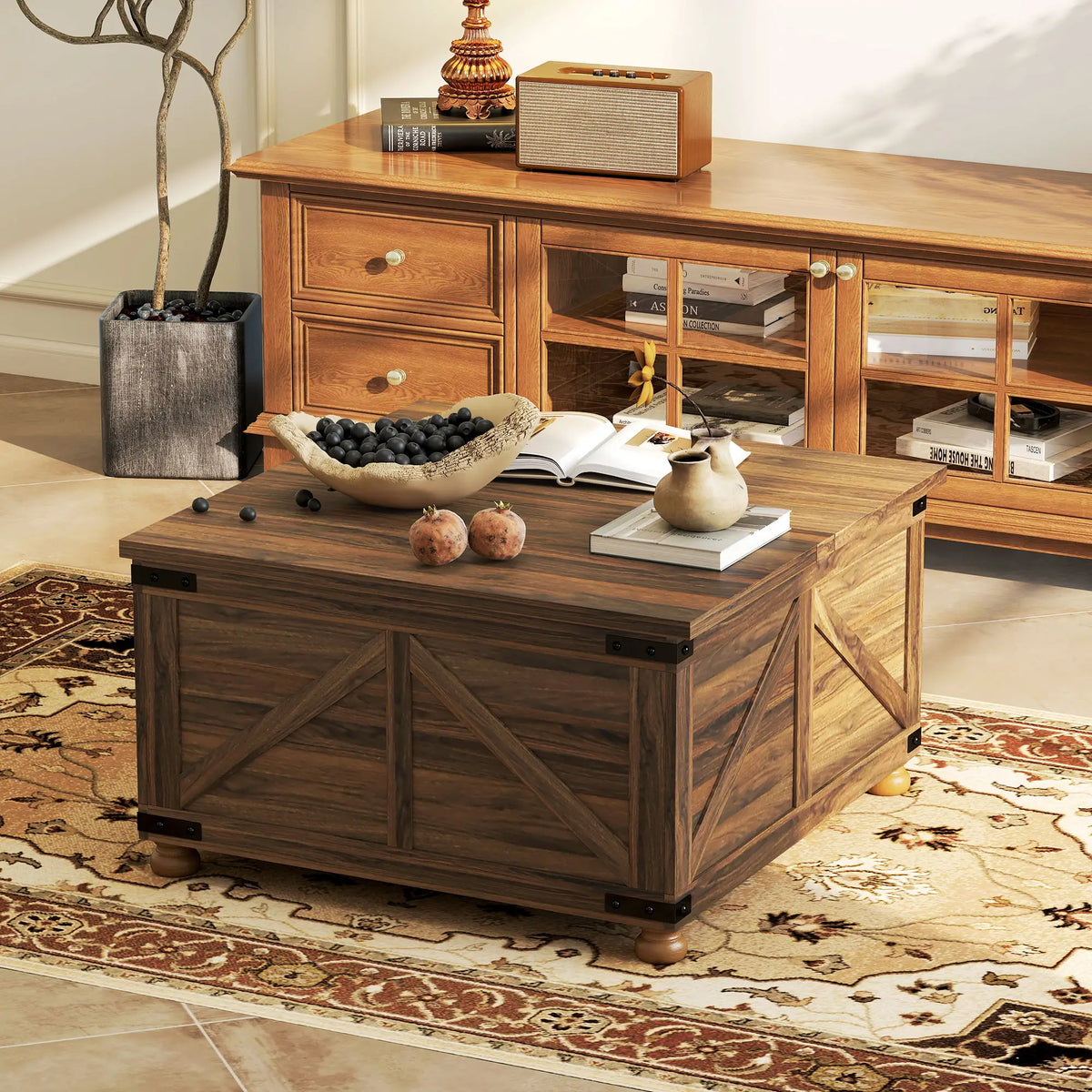 Aosom Farmhouse Coffee Table with Lift Top, image 4