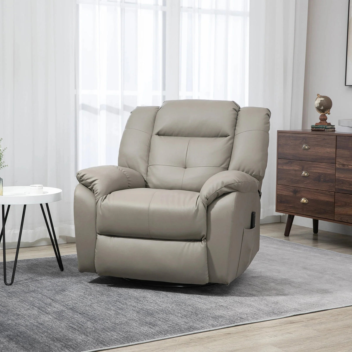 Aosom 8 Point Vibration Massage Swivel Reclining Chair in Tufted Grey Faux Leather, image 1