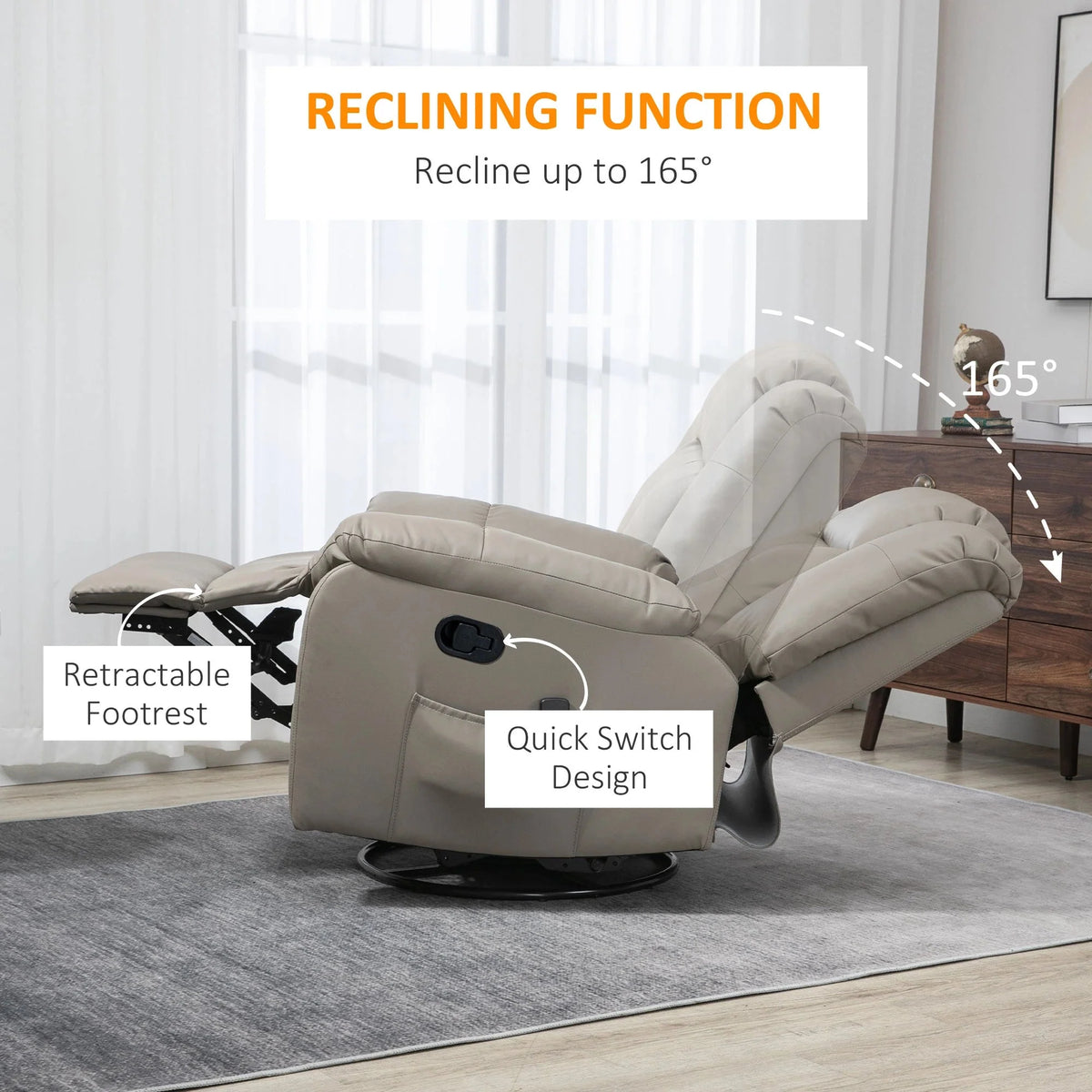 Aosom 8 Point Vibration Massage Swivel Reclining Chair in Tufted Grey Faux Leather, image 6