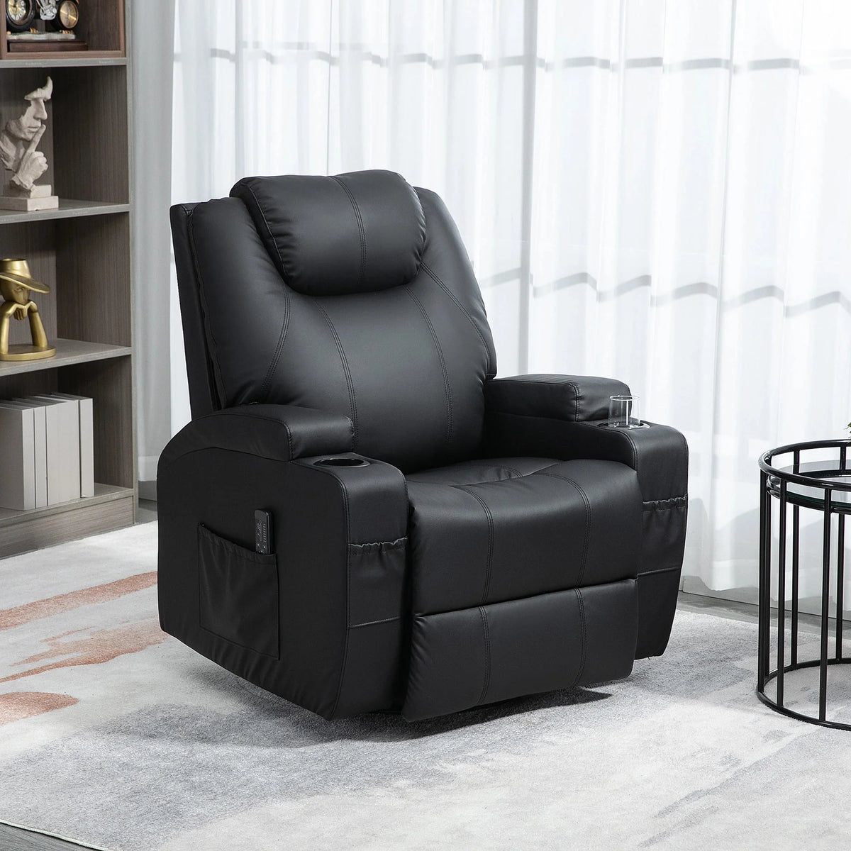 Aosom 8 Point Vibrating Massage Swivel Reclining Chair with Cupholders in Faux Leather, image 1