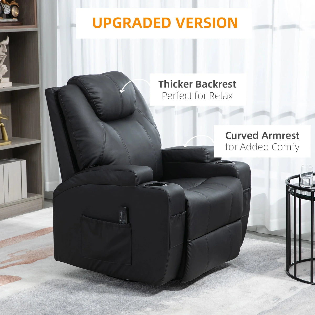 Aosom 8 Point Vibrating Massage Swivel Reclining Chair with Cupholders in Faux Leather, image 4