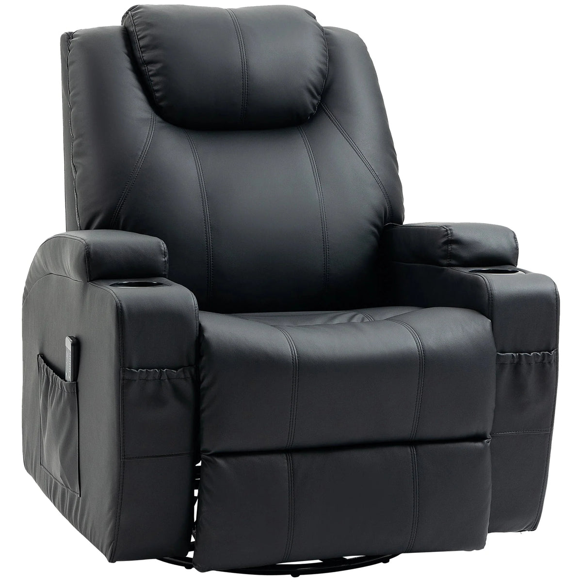Aosom 8 Point Vibrating Massage Swivel Reclining Chair with Cupholders in Faux Leather, image 2