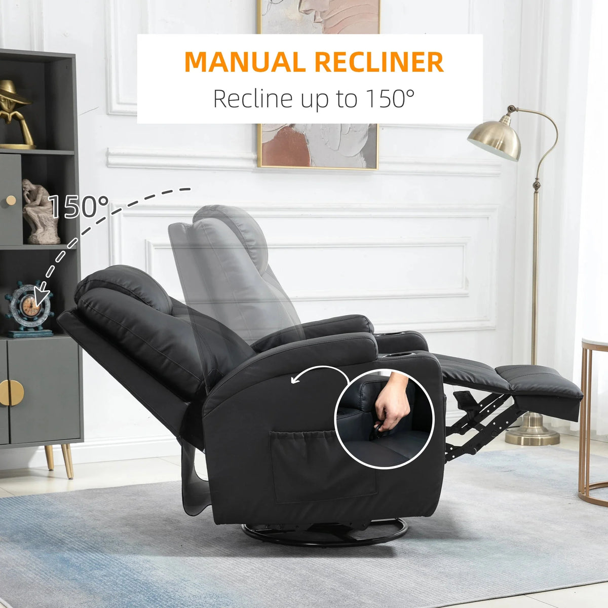 Aosom 8 Point Vibrating Massage Swivel Reclining Chair with Cupholders in Faux Leather, image 5