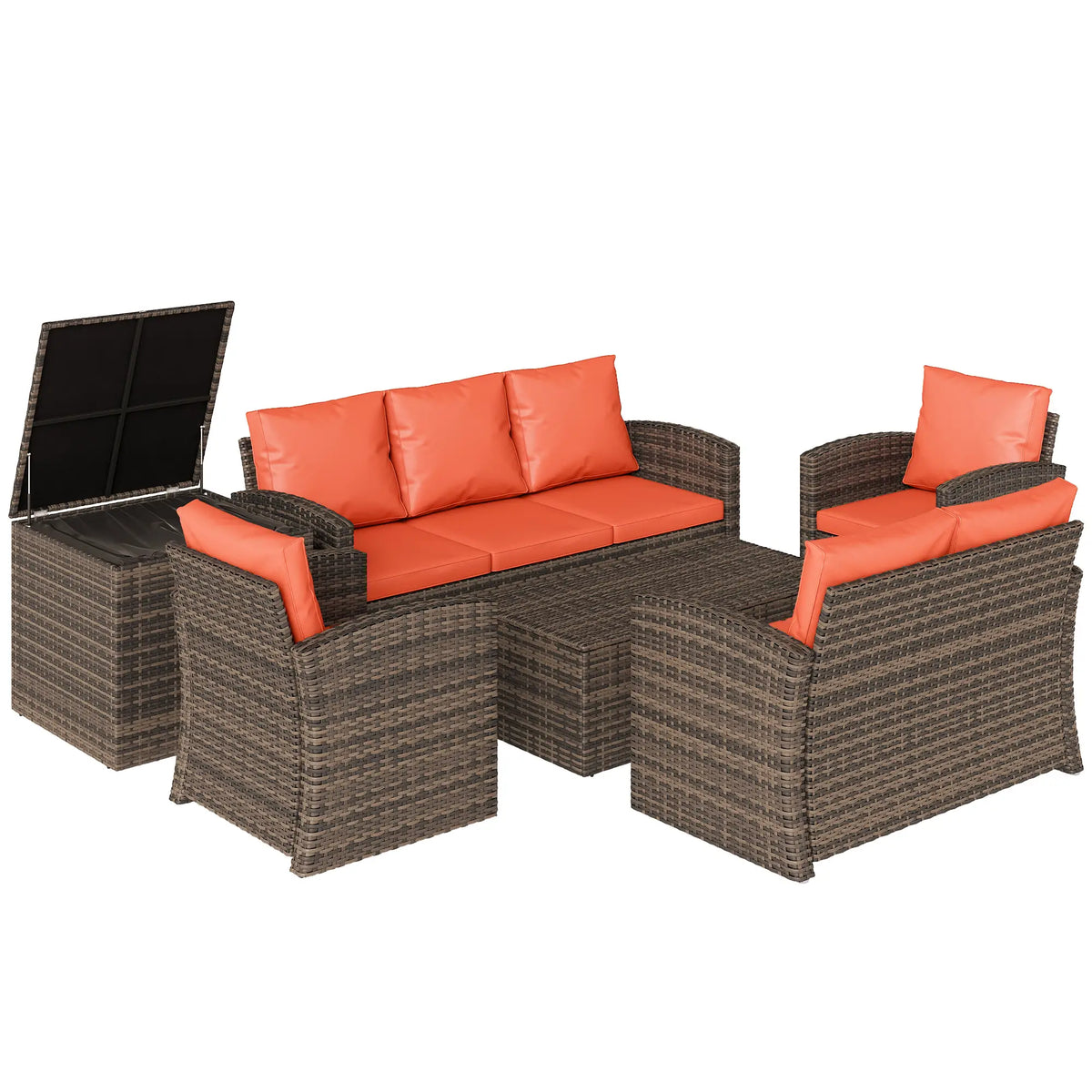 Aosom 6 Piece Wicker Rattan Outdoor Patio Conversation Sofa Set, image 2
