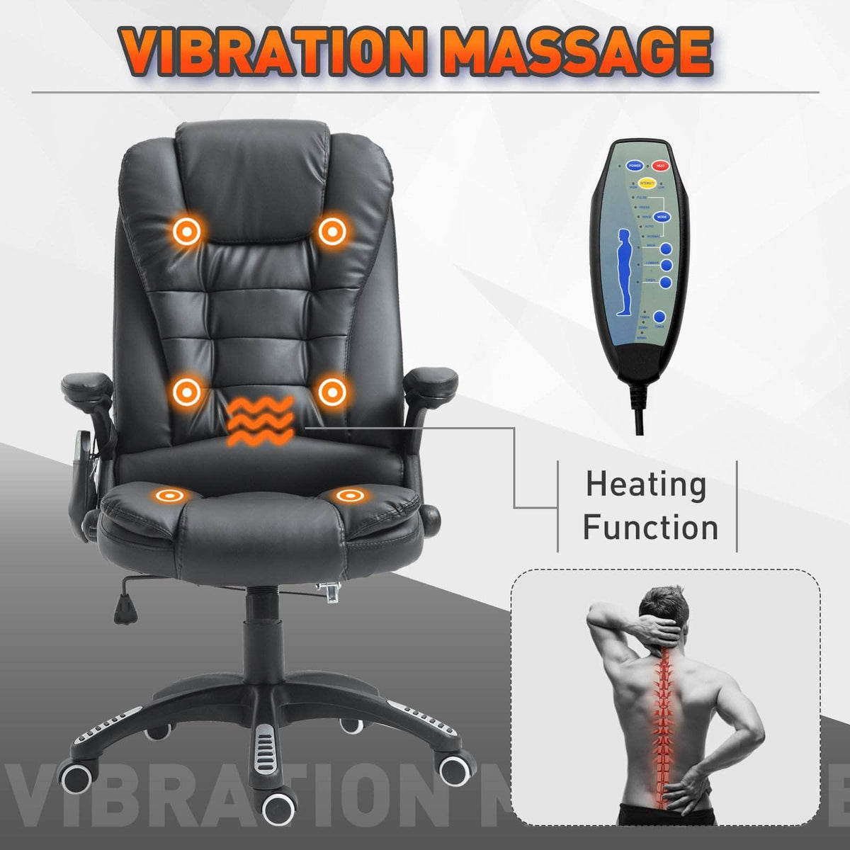Aosom High Back Heated Massage Swivel Executive Office Chair in Faux Leather, image 4