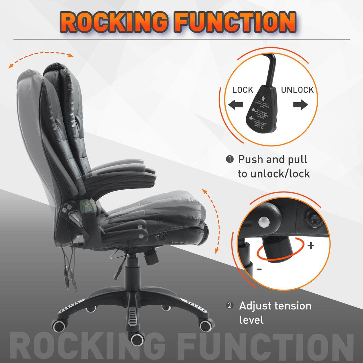 Aosom High Back Heated Massage Swivel Executive Office Chair in Faux Leather, image 5