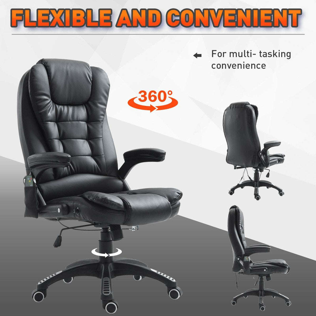 Aosom High Back Heated Massage Swivel Executive Office Chair in Faux Leather, image 7