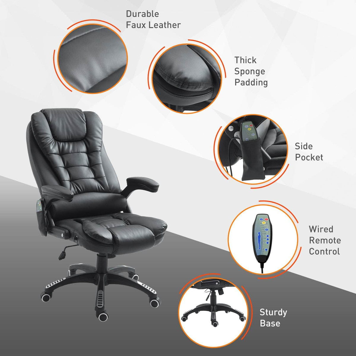 Aosom High Back Heated Massage Swivel Executive Office Chair in Faux Leather, image 8
