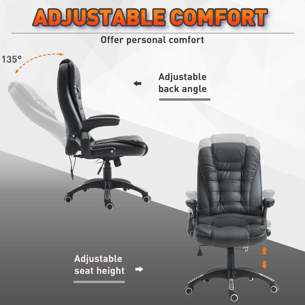 Aosom High Back Heated Massage Swivel Executive Office Chair in Faux Leather, image 6