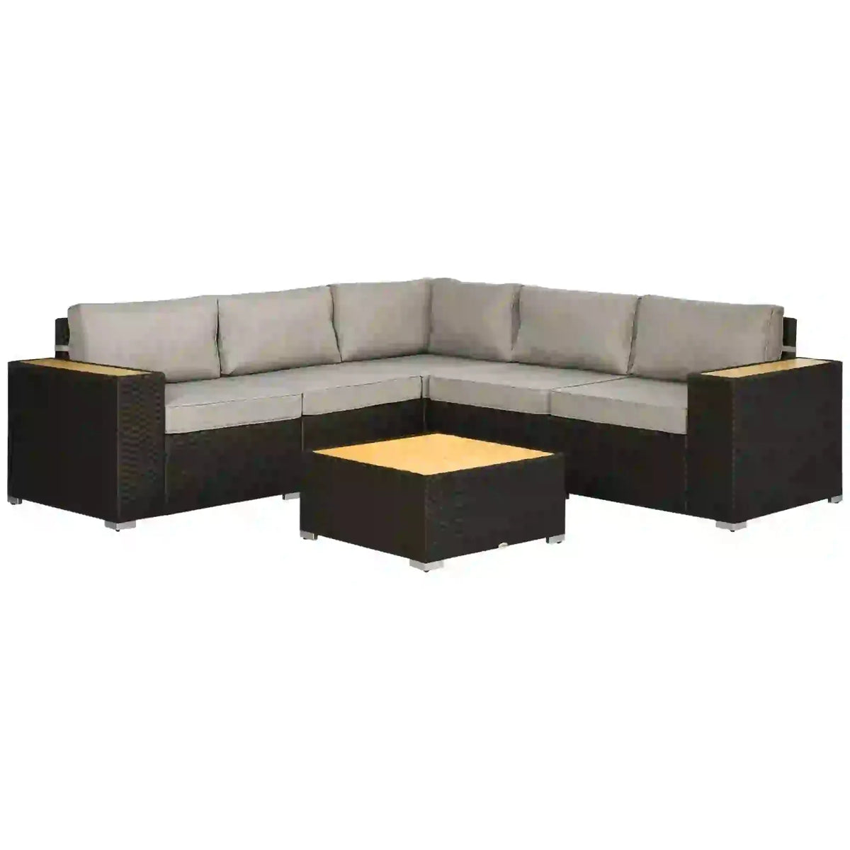 Aosom 6 Piece Outdoor Patio Wicker Corner Sectional Sofa Set with Coffee Table in Brown, image 2