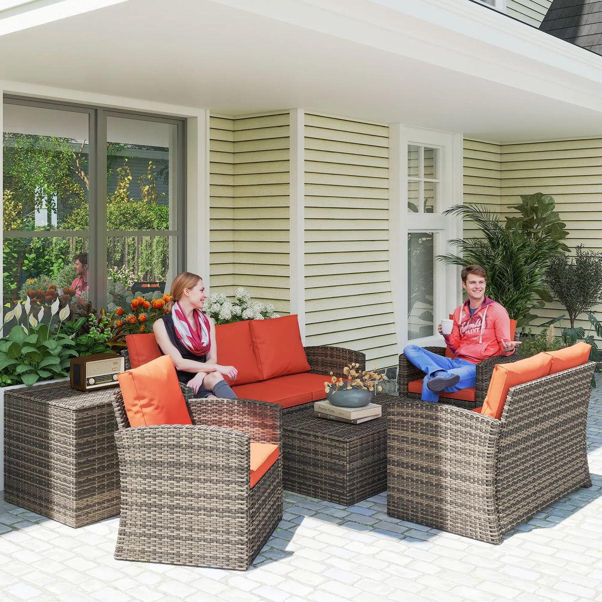 Aosom 6 Piece Wicker Rattan Outdoor Patio Conversation Sofa Set, image 1