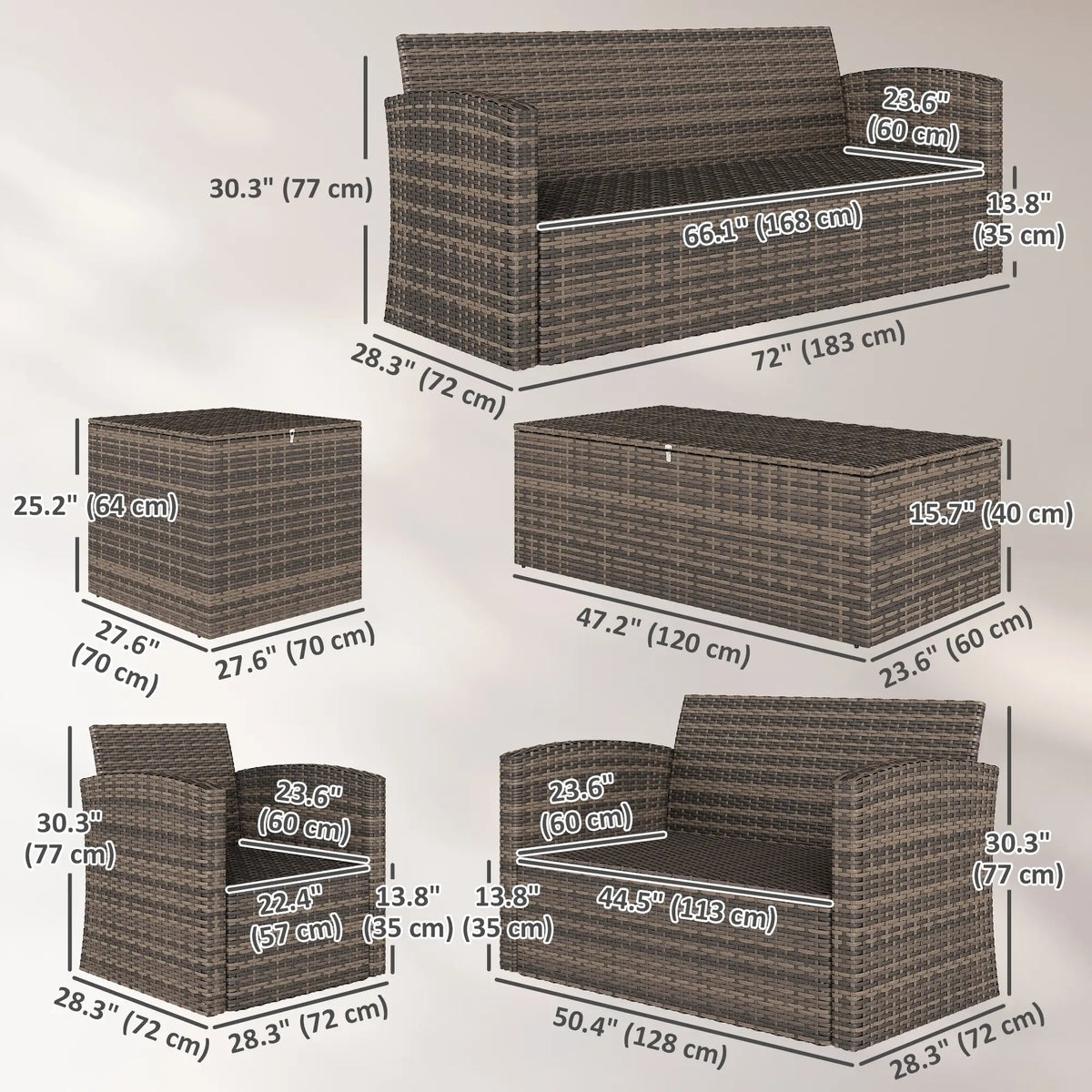 Aosom 6 Piece Wicker Rattan Outdoor Patio Conversation Sofa Set, image 3