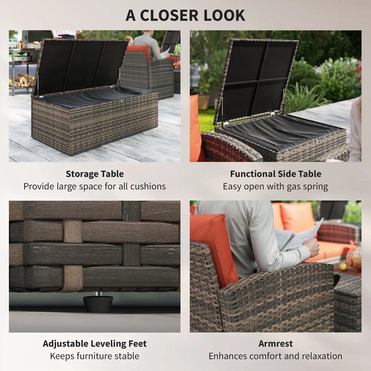 Aosom 6 Piece Wicker Rattan Outdoor Patio Conversation Sofa Set, image 6