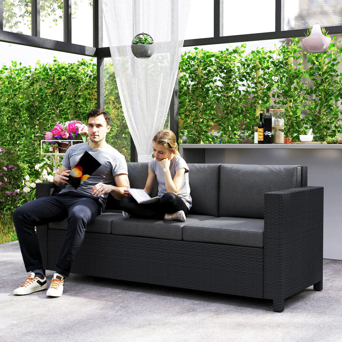 Aosom 72.8" Outdoor Patio Deluxe 3 Seat Rattan Wicker Sofa, image 1
