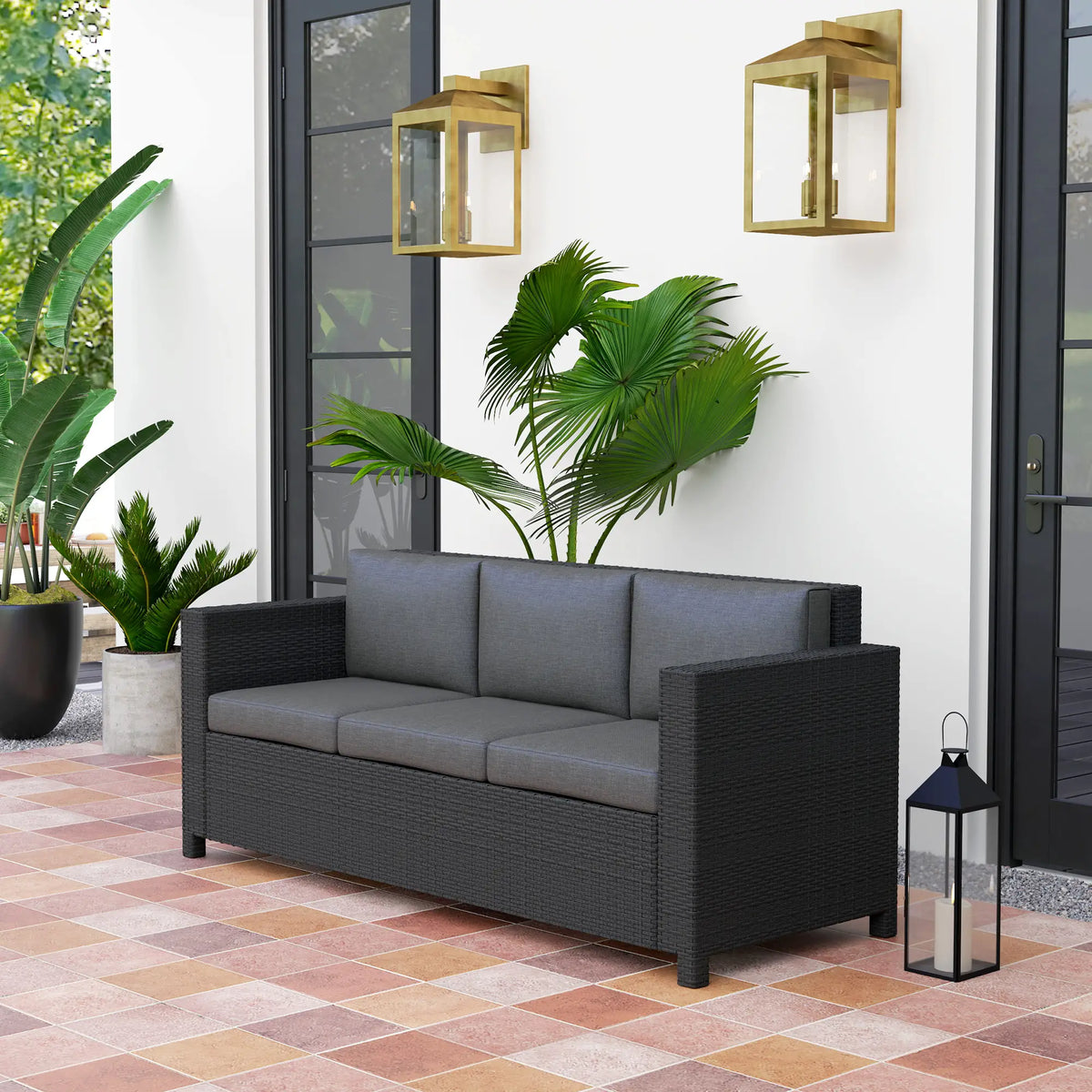 Aosom 72.8" Outdoor Patio Deluxe 3 Seat Rattan Wicker Sofa, image 2