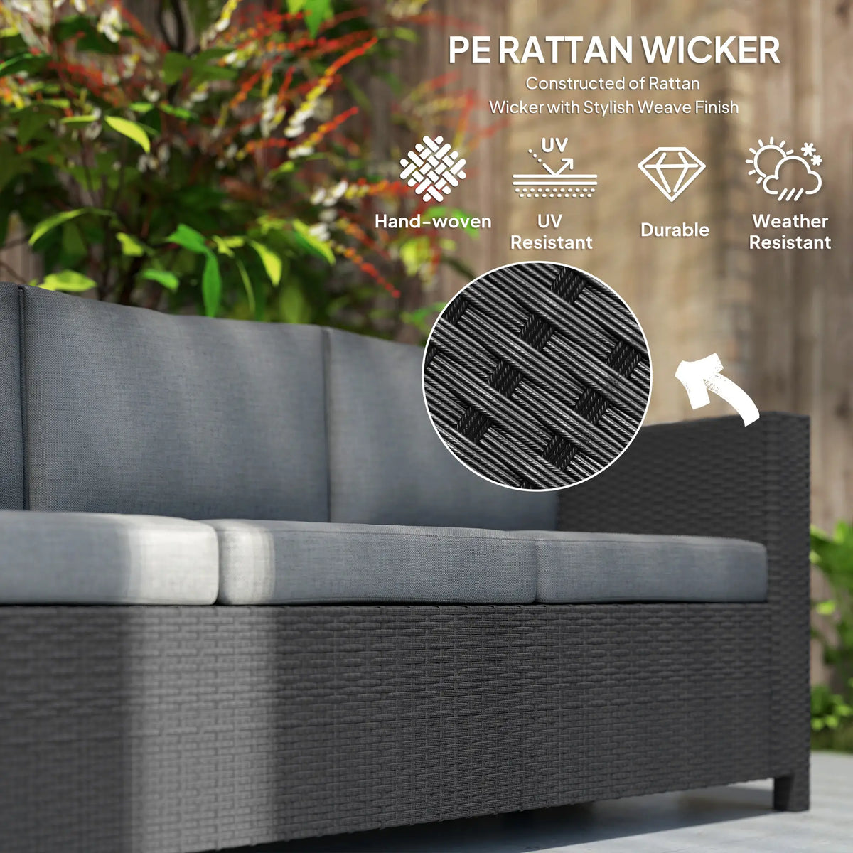 Aosom 72.8" Outdoor Patio Deluxe 3 Seat Rattan Wicker Sofa, image 5
