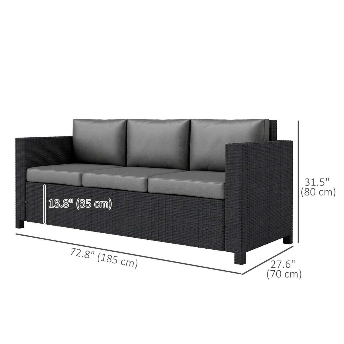 Aosom 72.8" Outdoor Patio Deluxe 3 Seat Rattan Wicker Sofa, image 4