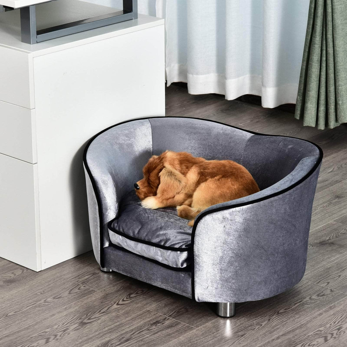 Aosom Plush Fabric Elevated Small Dog Sofa Bed in Silver Grey, image 1