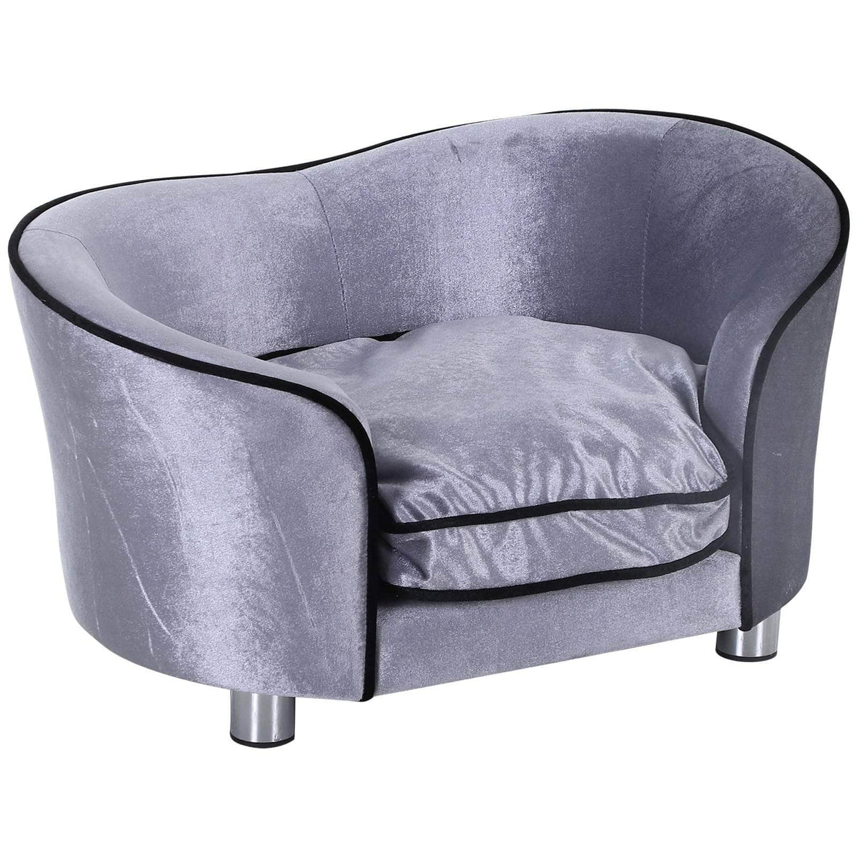 Aosom Plush Fabric Elevated Small Dog Sofa Bed in Silver Grey, image 2