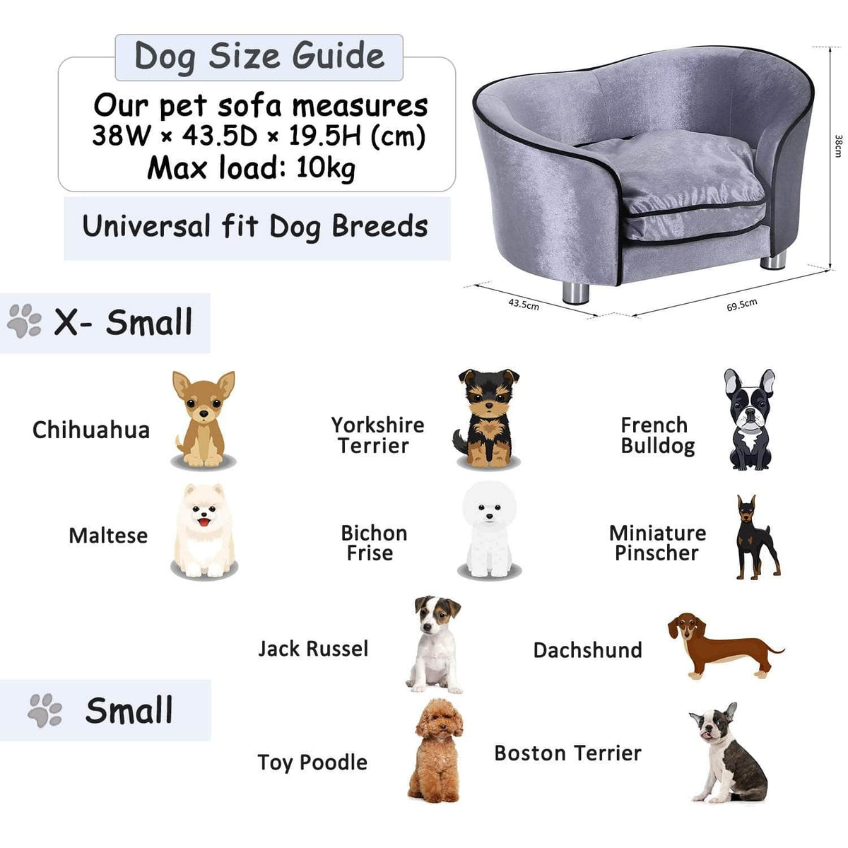 Aosom Plush Fabric Elevated Small Dog Sofa Bed in Silver Grey, image 4