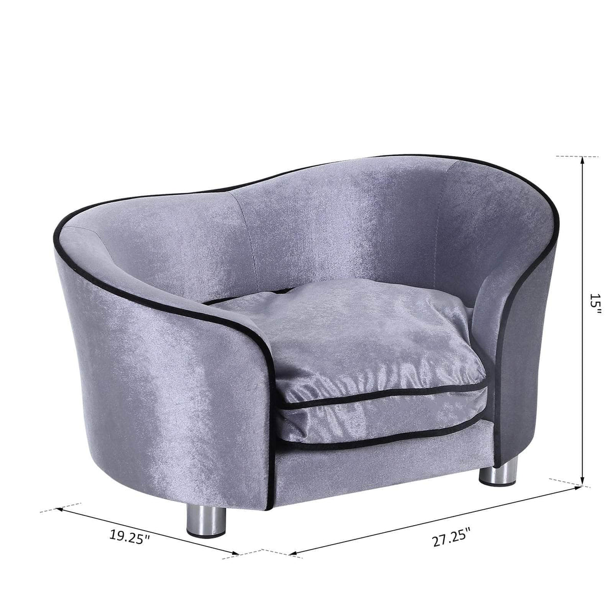 Aosom Plush Fabric Elevated Small Dog Sofa Bed in Silver Grey, image 3