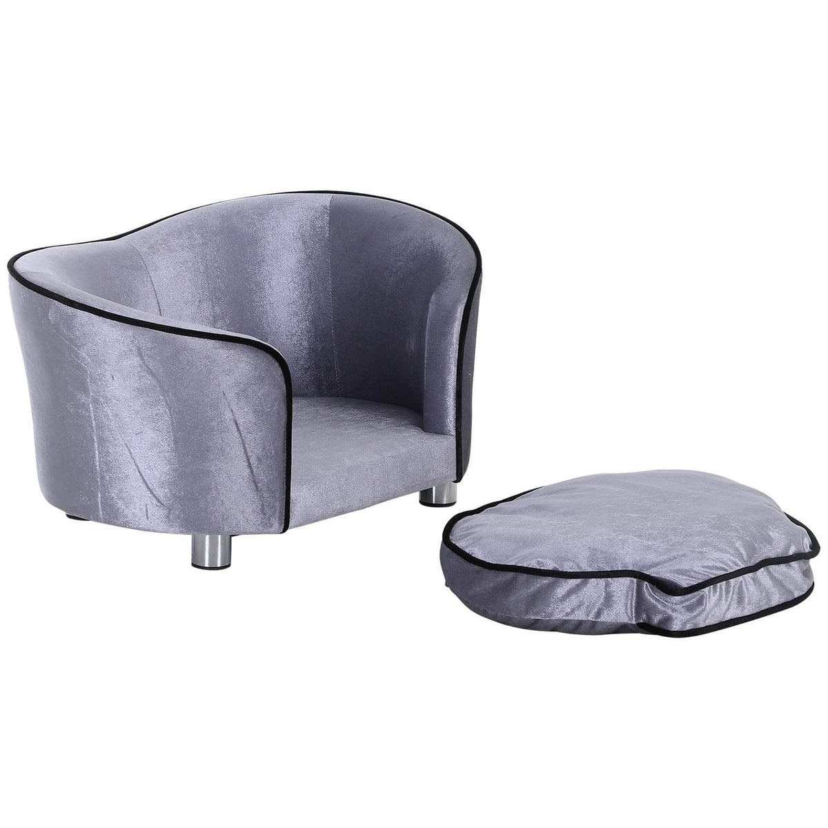 Aosom Plush Fabric Elevated Small Dog Sofa Bed in Silver Grey, image 7