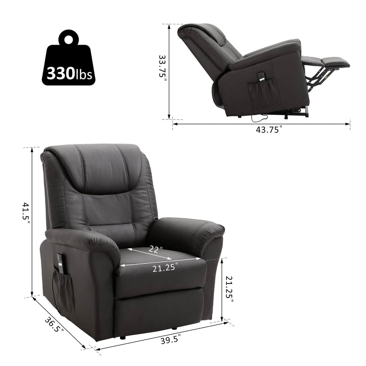 Aosom Brown Faux Leather Power Lift Reclining Chair with Remote Control, image 4