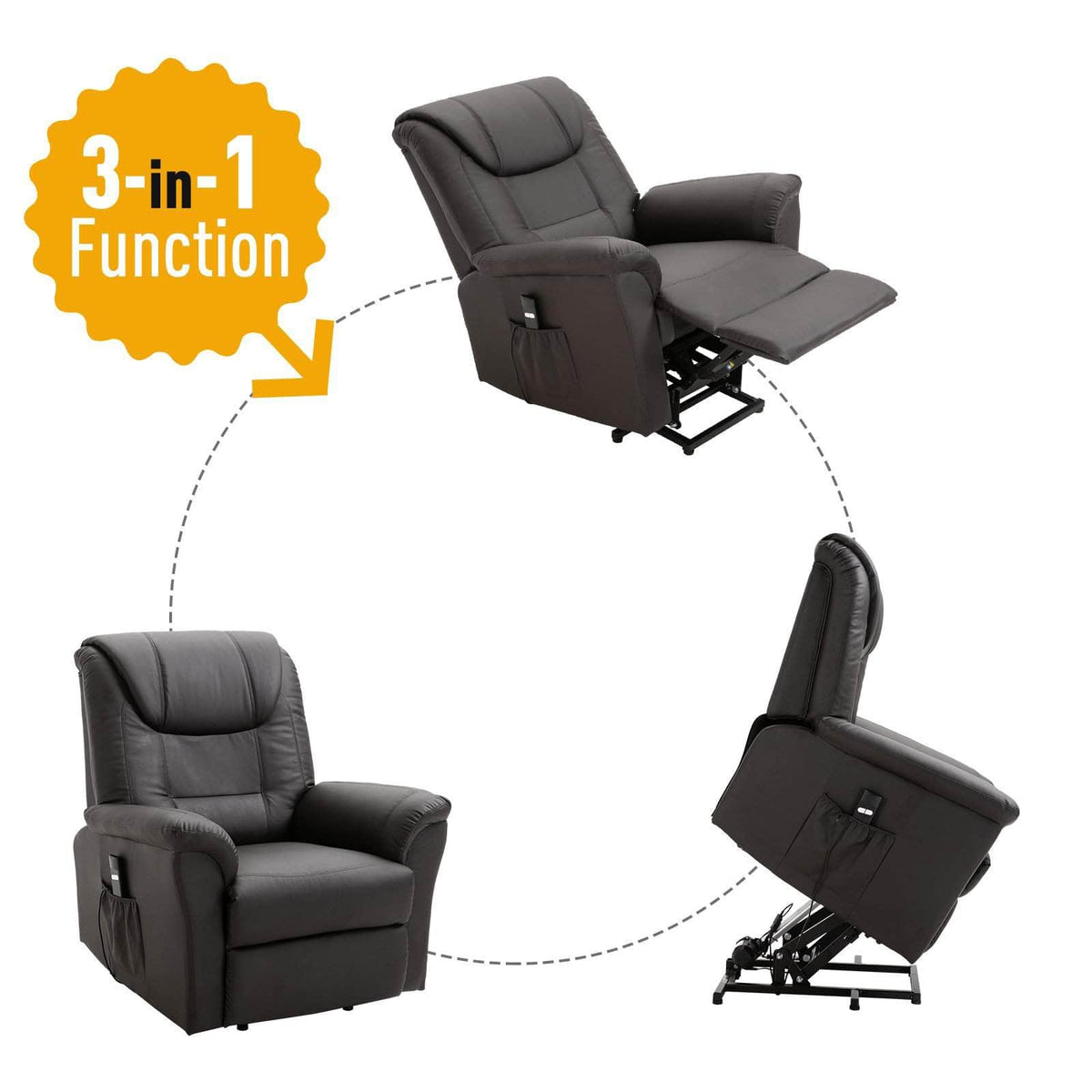 Aosom Brown Faux Leather Power Lift Reclining Chair with Remote Control, image 5