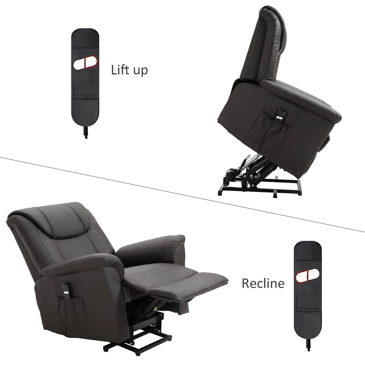 Aosom Brown Faux Leather Power Lift Reclining Chair with Remote Control, image 6