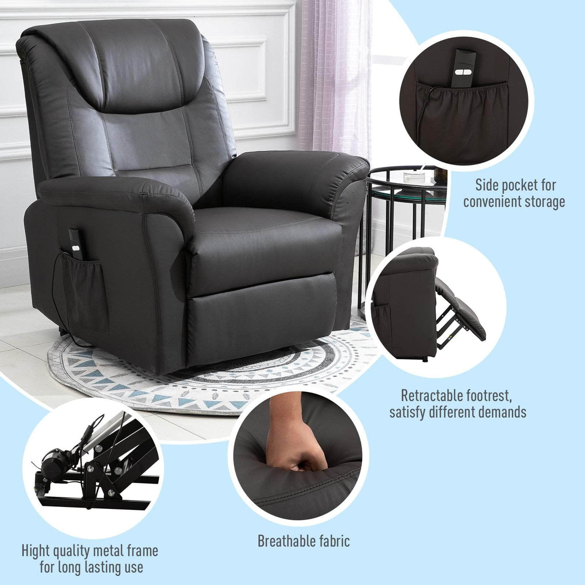 Aosom Brown Faux Leather Power Lift Reclining Chair with Remote Control, image 7