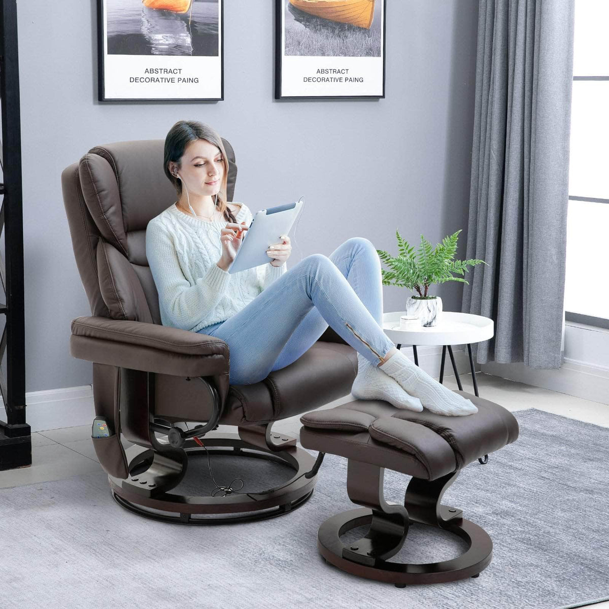 Aosom 10 Vibration Point Massage Reclining Chair and Ottoman in Faux Leather, image 1