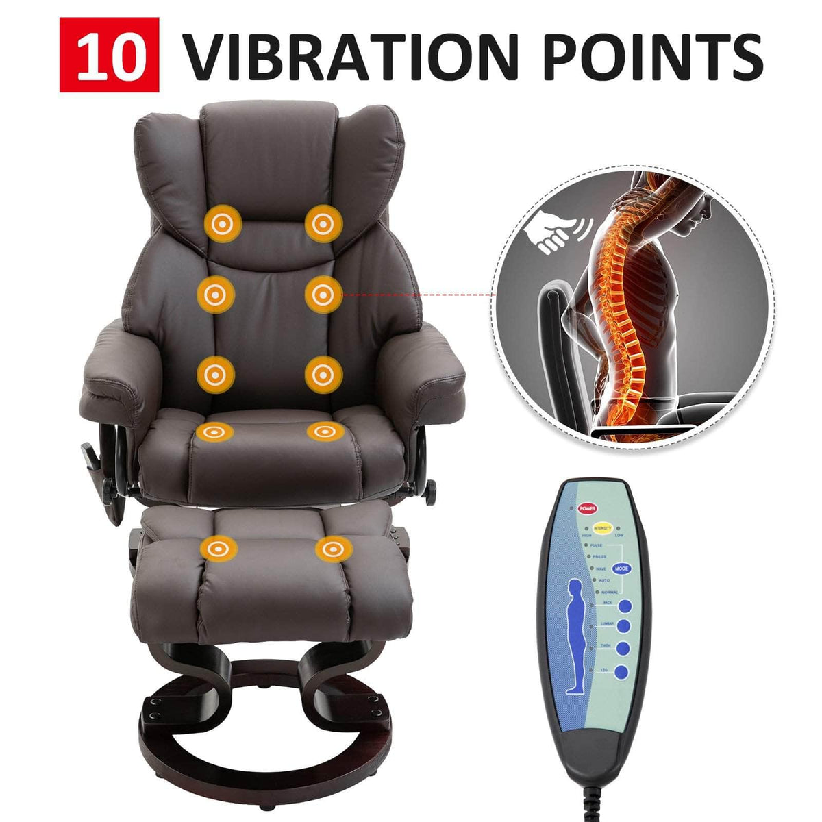 Aosom 10 Vibration Point Massage Reclining Chair and Ottoman in Faux Leather, image 5