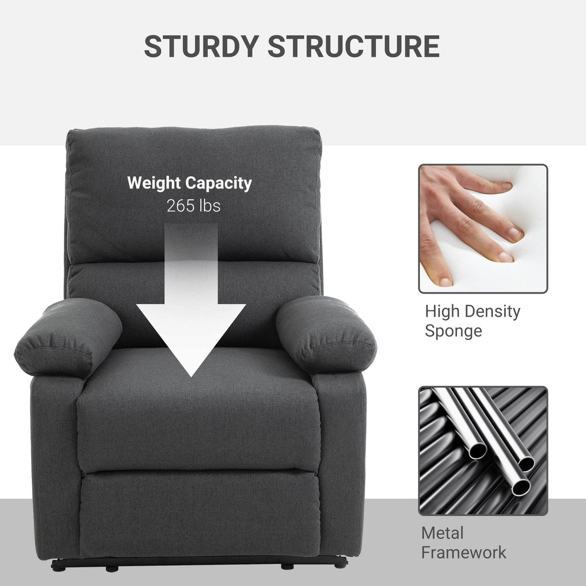 Aosom Linen Reclining Chair with Plush Padded Back, image 6