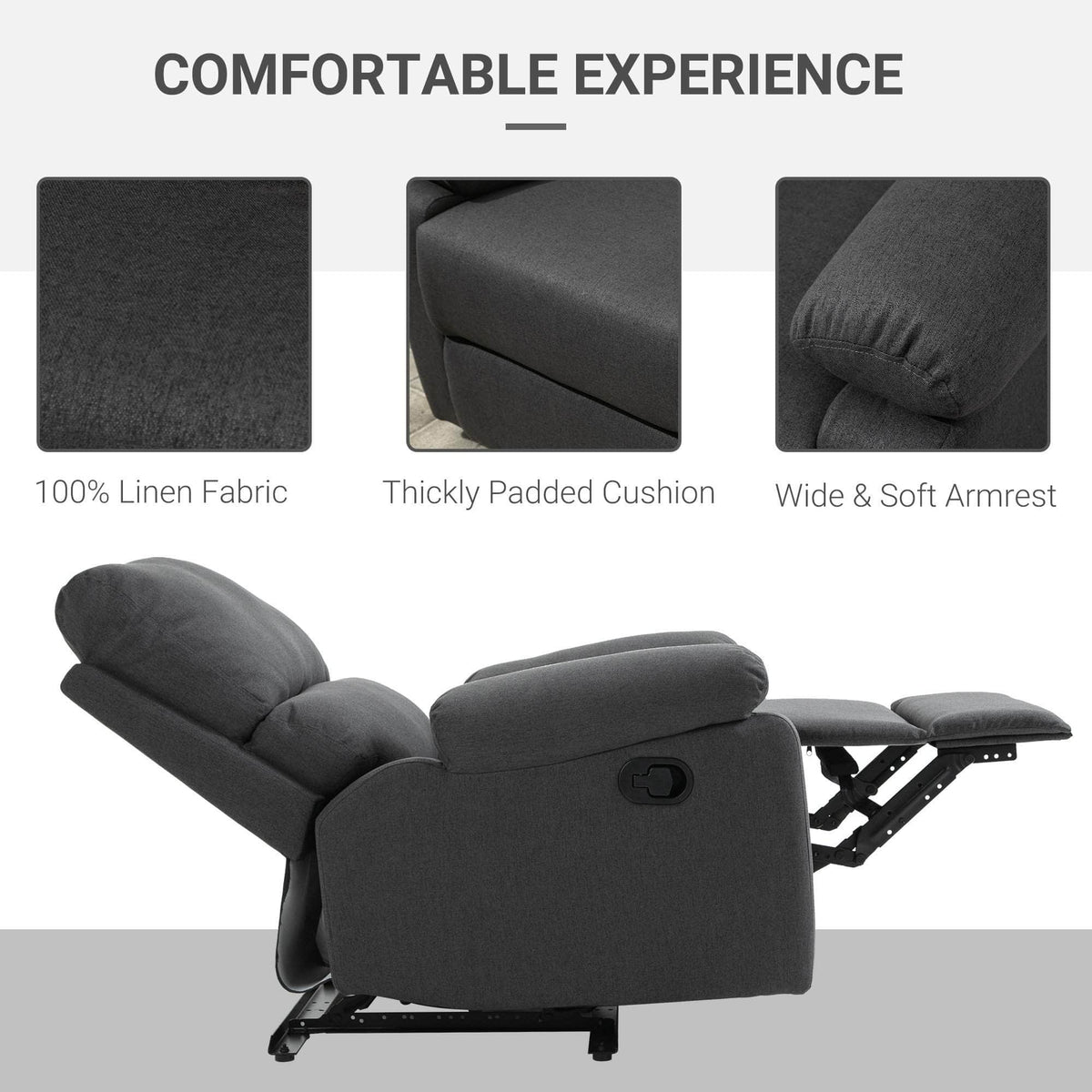 Aosom Linen Reclining Chair with Plush Padded Back, image 5