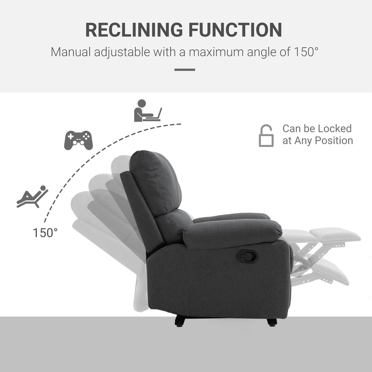 Aosom Linen Reclining Chair with Plush Padded Back, image 4