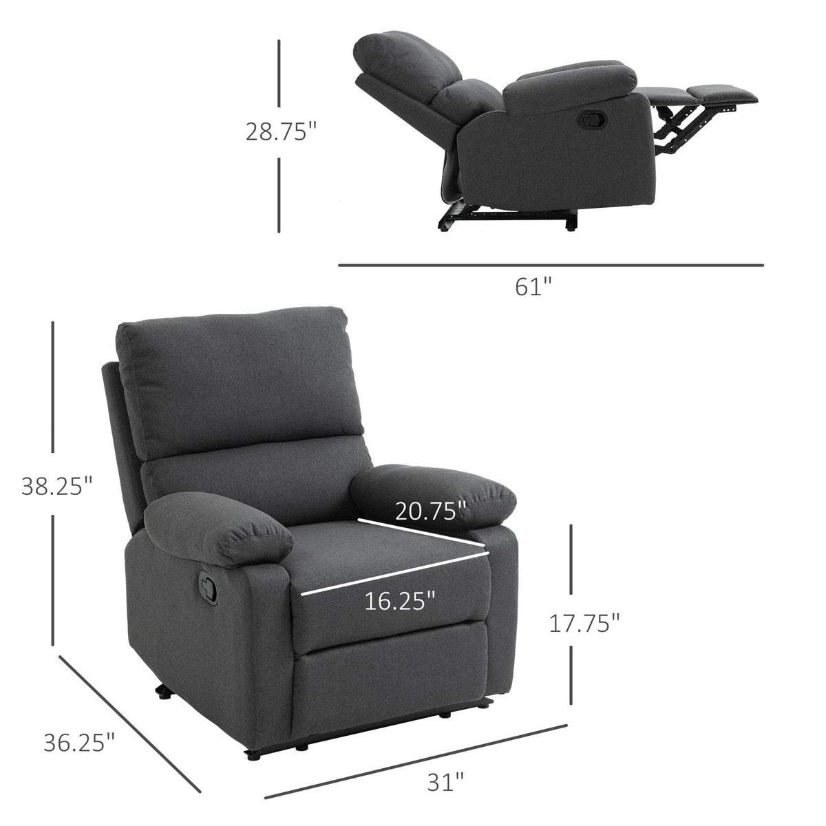 Aosom Linen Reclining Chair with Plush Padded Back, image 3