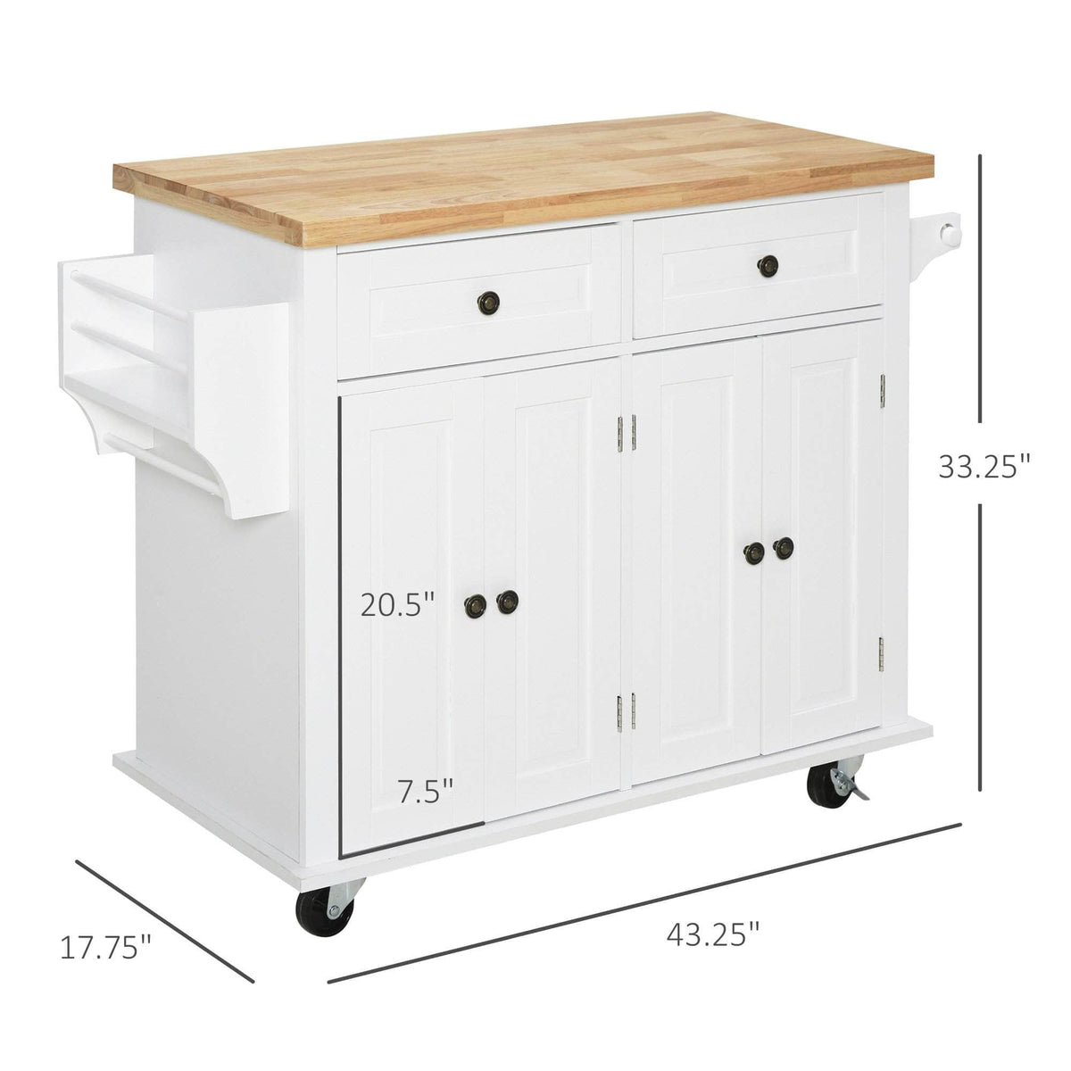 Aosom Portable Kitchen Island Trolley Cart with Spice and Towel Rack in White, image 12