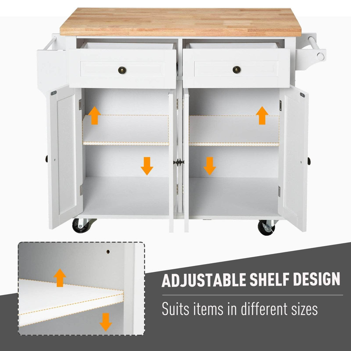 Aosom Portable Kitchen Island Trolley Cart with Spice and Towel Rack in White, image 7