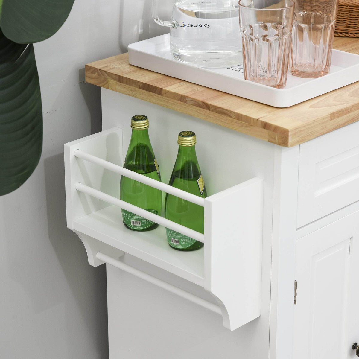 Aosom Portable Kitchen Island Trolley Cart with Spice and Towel Rack in White, image 10