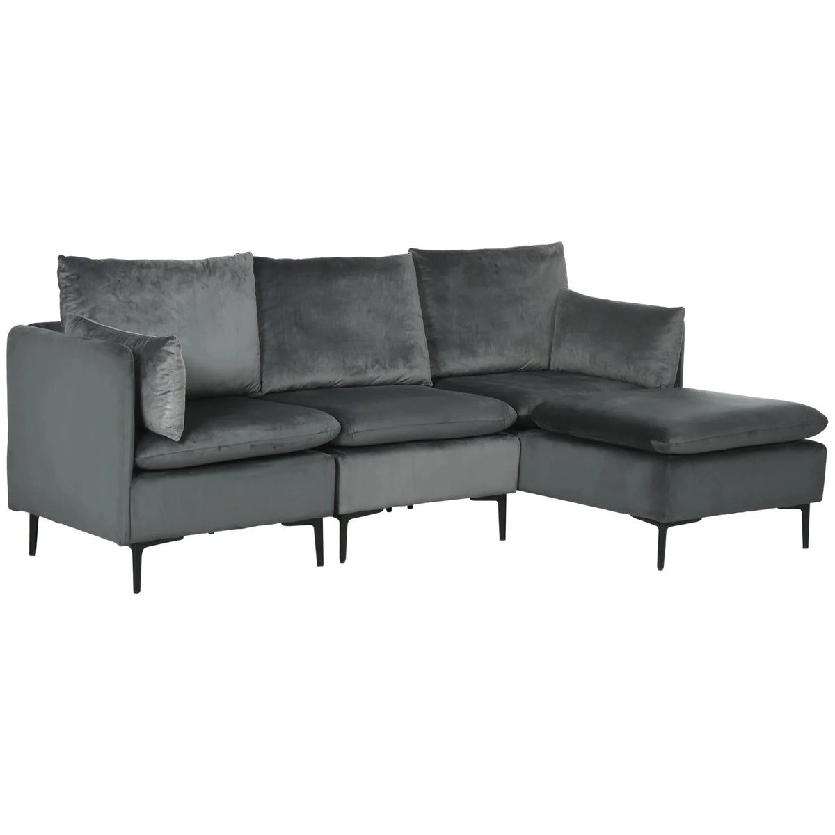 Aosom 82.7" Wide Velvet Reversible Sectional Sofa in Grey, image 2